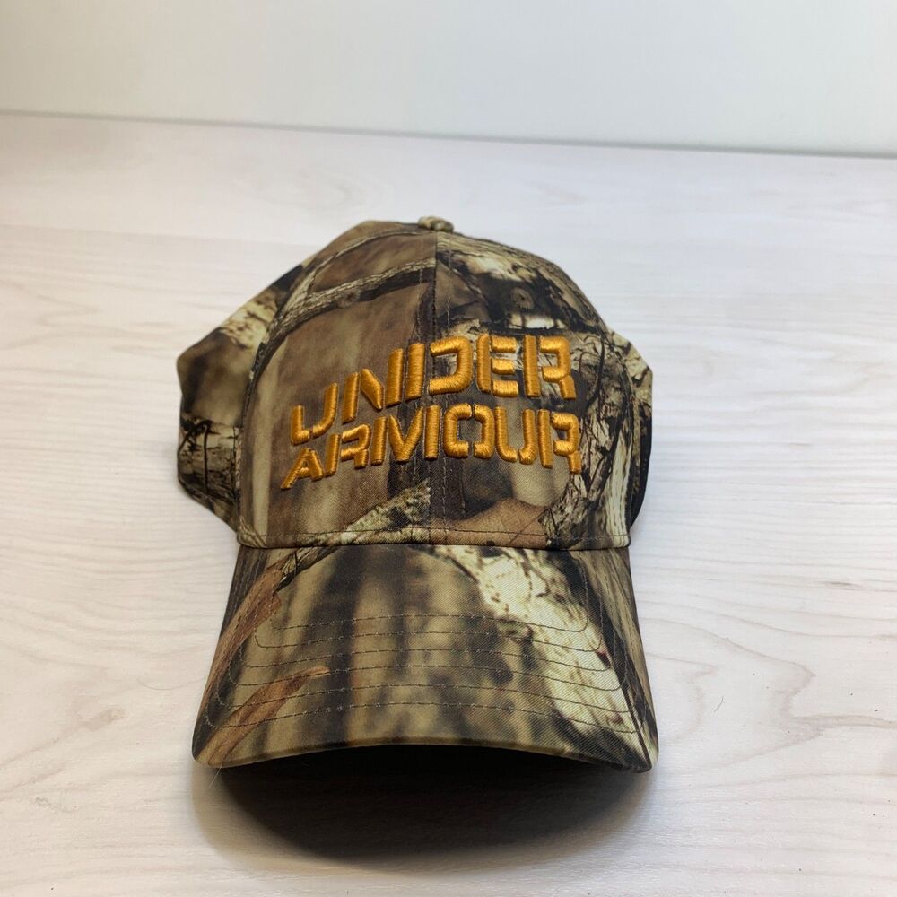 Under Armour Hat Cap Fitted L/XL Camo Brown Orange Hunting‎ Outdoors Mens